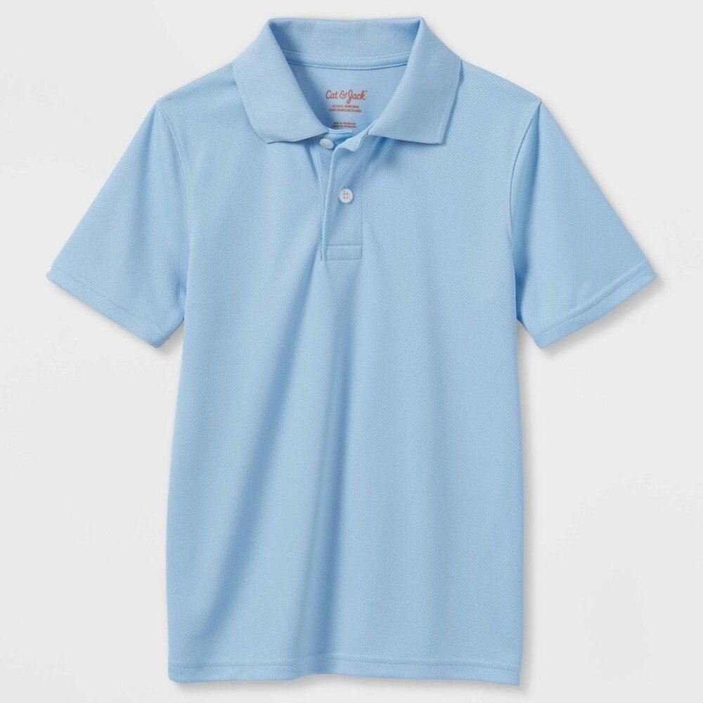 NEW! SET OF 2 Size Medium Performance Uniform Polo Shirt, Light Blue -Cat & Jack